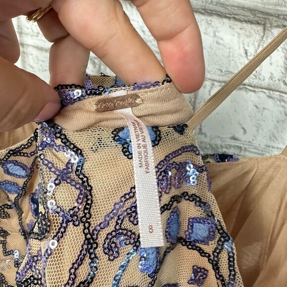 Free People Dress Show Mini Sequin Party Bodycon Lilac Blue Navy Nude 8 - Picture 4 of 8